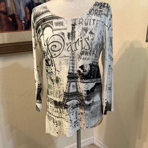 Pretty Woman Asymmetrical Hem Paris Print Women's Tunic Size Medium